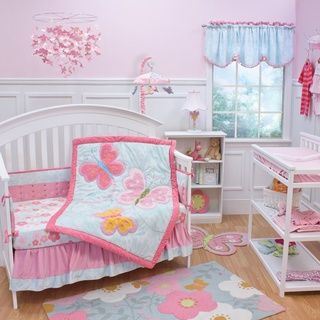 Nurture Imaginations Wings 3 piece Crib Bedding Set (PinkCare instructions: Machine washableMaterials:Crib sheet: 100 percent cottonComforter: Poly cotton blendDust ruffle: Poly cotton blendDimensions:Comforter: 44 inches x 35 inchesDust ruffle: 14 inches