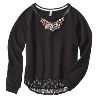 Xhilaration Juniors Lace Trim Sweatshirt with Necklace   Black S(3 5)