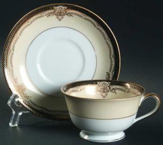 Noritake Valiere (95632, No #) Footed Cup & Saucer Set, Fine China Dinnerware  