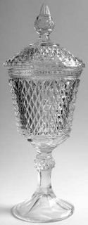 Indiana Glass Diamond Point Clear Footed Urn with Lid   Clear, Heavy Pressed