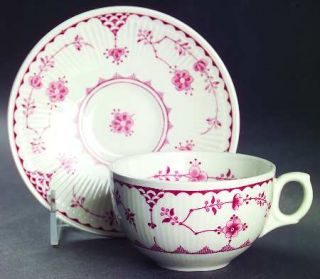 Furnivals Denmark Pink Flat Cup & Saucer Set, Fine China Dinnerware   Pink Flowe