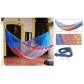 Hand woven Large Deluxe Rainbow Seascape Hammock (Mexico) (Other)