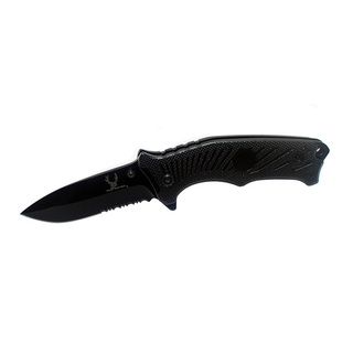 Spring assisted 8 inch Black Blade Folding Knife (BlackBlade materials: Stainless steelHandle materials: MetalOverall length: 8 inchesBlade length: 3.5 inchesHandle length: 4.5 inchesWeight: 0.7 ounceDimensions: 8 inches high x 4 inches wide x 2 inches de