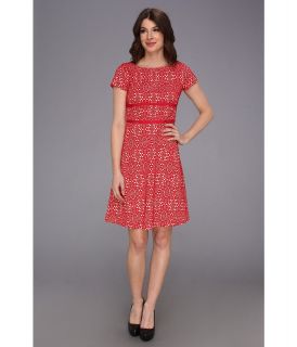 Maggy London S/S Bonded Lace Fit And Flare Dress Womens Dress (Red)