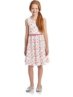 Nicole Miller Girls Polka Dot Fit and Flare Dress   White Pink