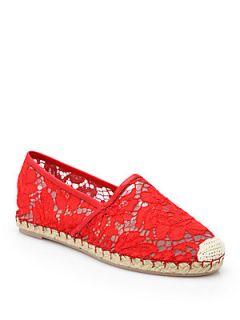 Valentino Heavy Lace & Leather Espadrille Flats