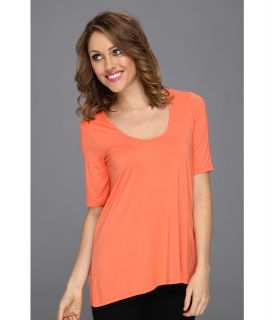 Three Dots Lightweight Viscose 1/2 Sleeve Relaxed High Low Tee Womens T Shirt (Orange)
