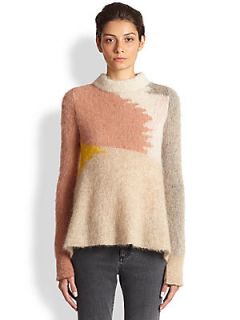 Stella McCartney Colorblock Mock Neck Mohair Sweater   Beige