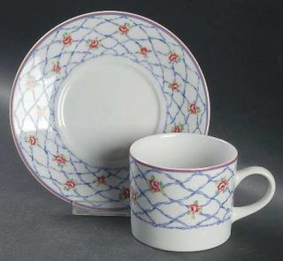Princeton Studios Rubanes Flat Cup & Saucer Set, Fine China Dinnerware   Blue Ri