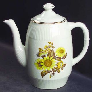 Royal Warwick Sunflower Coffee Pot & Lid, Fine China Dinnerware   Yellow/Brown S