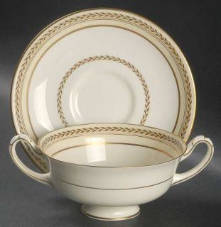 Royal Doulton Repton, The (Gold Trim) Footed Cream Soup Bowl & Saucer Set, Fine