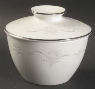 Noritake Casablanca Sugar Bowl & Lid, Fine China Dinnerware   Gray & White Flora