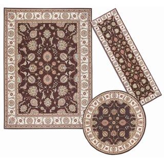 Nourison Persian Floral Collection Brown Rug 3pc Set 22 X 73, 53 X 53 Round, 710 X 106