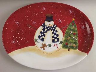 Snowball Snowman 18 Oval Serving Platter, Fine China Dinnerware   Snowman,Red S