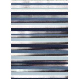 Handmade Flat Weave Stripe Pattern Blue Area Rug (4 X 6)