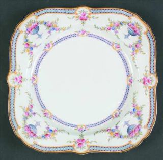 Royal Worcester Rosemary Sky Blue/White Square Luncheon Plate, Fine China Dinner