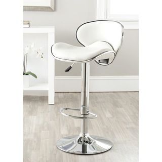 Safavieh Shambi White Adjustable Height Swivel Bar Stool (WhiteMaterials: Plywood, Chrome Steel and FoamFinish: NaturalSeat dimensions: 17.9 inches wide x inches deepSeat height: 24 30.1 inchesDimensions: 31.7 37.8 inches high x 17.9 inches wide x 18.5 in
