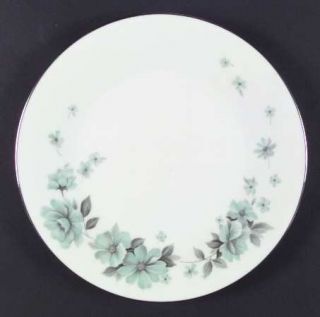 Noritake Alouette Dinner Plate, Fine China Dinnerware   Aqua Flowers, Gray Leave