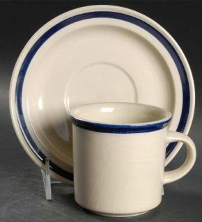 Royal Prestige Highness Flat Cup & Saucer Set, Fine China Dinnerware   Blue Band