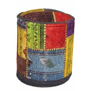 Multicolor Patchwork Wool Upholstered Pouf Ottoman