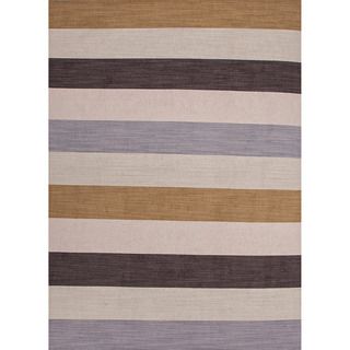 Handmade Flat weave Stripe pattern Brown Wool Rug (4 X 6)