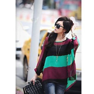 Womens Round Neck Colorful Stripe Batwing Sleeve Loose Blouse Vest