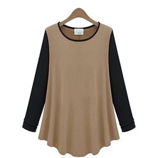 Womens Round Neck Splicing Loose Blouse