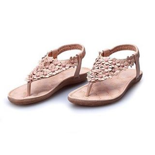 Faux Leather Upper Womens Flower Accent Flat Sandals (More Colors)