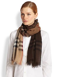 Burberry Ombre Giant Check Wool & Silk Scarf   Classic