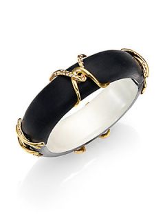 Alexis Bittar Kinshasa Lucite & Pave Crystal X Motif Bangle Bracelet   Black