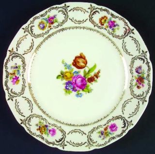 Baronet Rhapsody Dinner Plate, Fine China Dinnerware   Floral Rim & Center, Gold