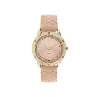 Womens Quilted Strap Stone Accent Watch, Peach