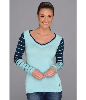 Smartwool Lightweight Stripe V Neck Womens Long Sleeve Pullover (Blue)