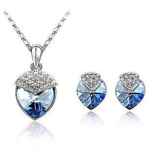 Xingzi Womens Charming Blue Heart Pattern Made With Swarovski Elements Crystal Necklace And Stud Earrings