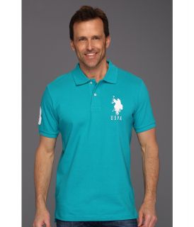 U.S. Polo Assn Solid Polo with Big Pony Mens Short Sleeve Button Up (Green)
