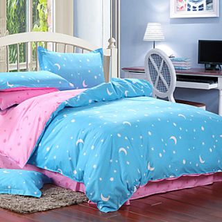 Mankedun Lovely Moon And Star Pattern Blue Cotton 4 PCS Set Bedding