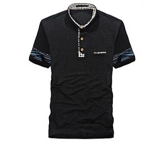 Mens Stand Collar Fashion Contrast Color Short Sleeve Shirt