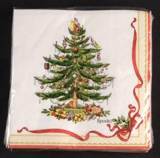 Spode Christmas Tree Green Trim Package of Paper Beverage Napkins, Fine China Di