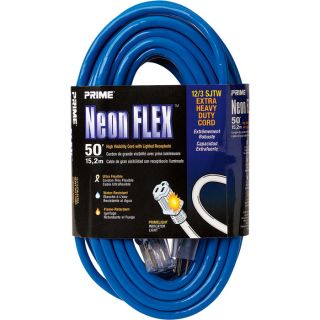 Prime Wire & Cable 12/3 Neon Power Cord   50Ft.L, Blue, Model NS514830