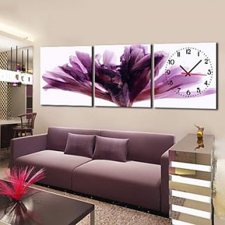 Modern Floral Purple Wall Clock in Canvas 3pcs