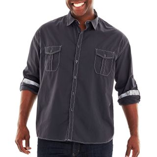 Damante Long Sleeve Woven Shirt Big and Tall, Charcoal, Mens