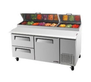 Turbo Air 2 Section Pizza Prep Table w/ 9 Pans, 20 cu ft, Cutting Board, 2 Drawer