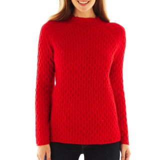 St. Johns Bay Funnel Neck Cable Sweater, Red, Womens