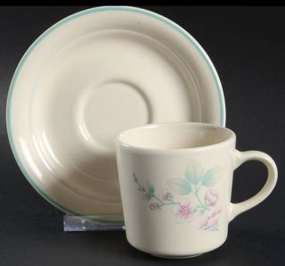 Corning Alpine Blossom Flat Cup & Saucer Set, Fine China Dinnerware   Pink/White