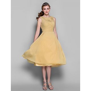 Sheath/Column Jewel Tea length Chiffon Bridesmaid Dress (710800)