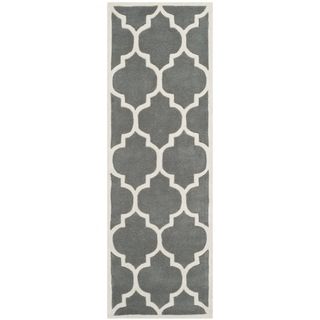 Handmade Moroccan Dark Grey Geometric Pattern Wool Rug (23 X 7)