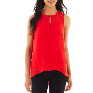 Lace Trimmed Tank Top, Red, Womens