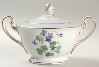 Noritake Arcola Sugar Bowl & Lid, Fine China Dinnerware   Purple Flowers,Green L