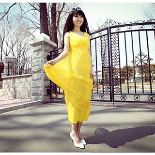 DGWE Womens Fashion Bohemia Vest Silk White Dress(Yellow)