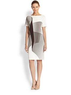 Carolina Herrera Cady Spiral Print Dress   Ivory Brown